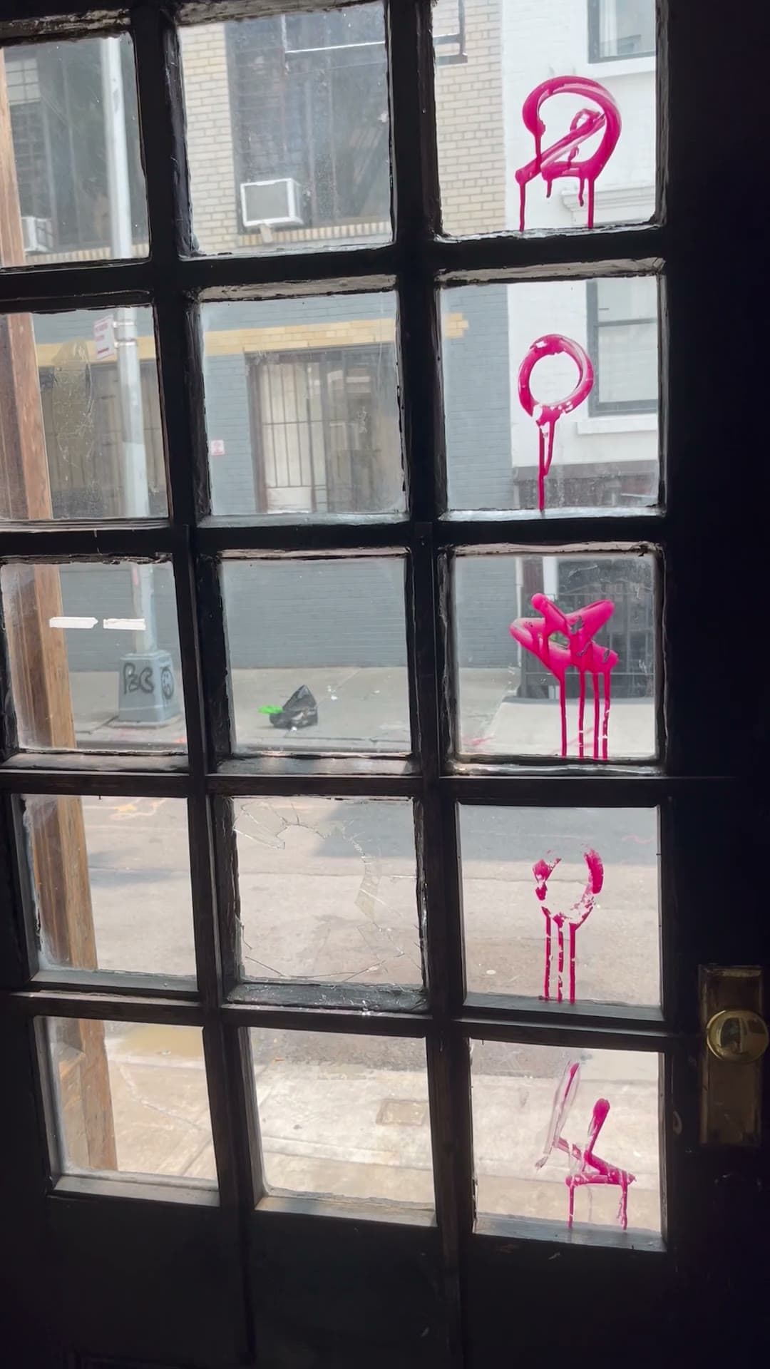 Smashed glass at 18 Gay Street after the June 30, 2023 break-in