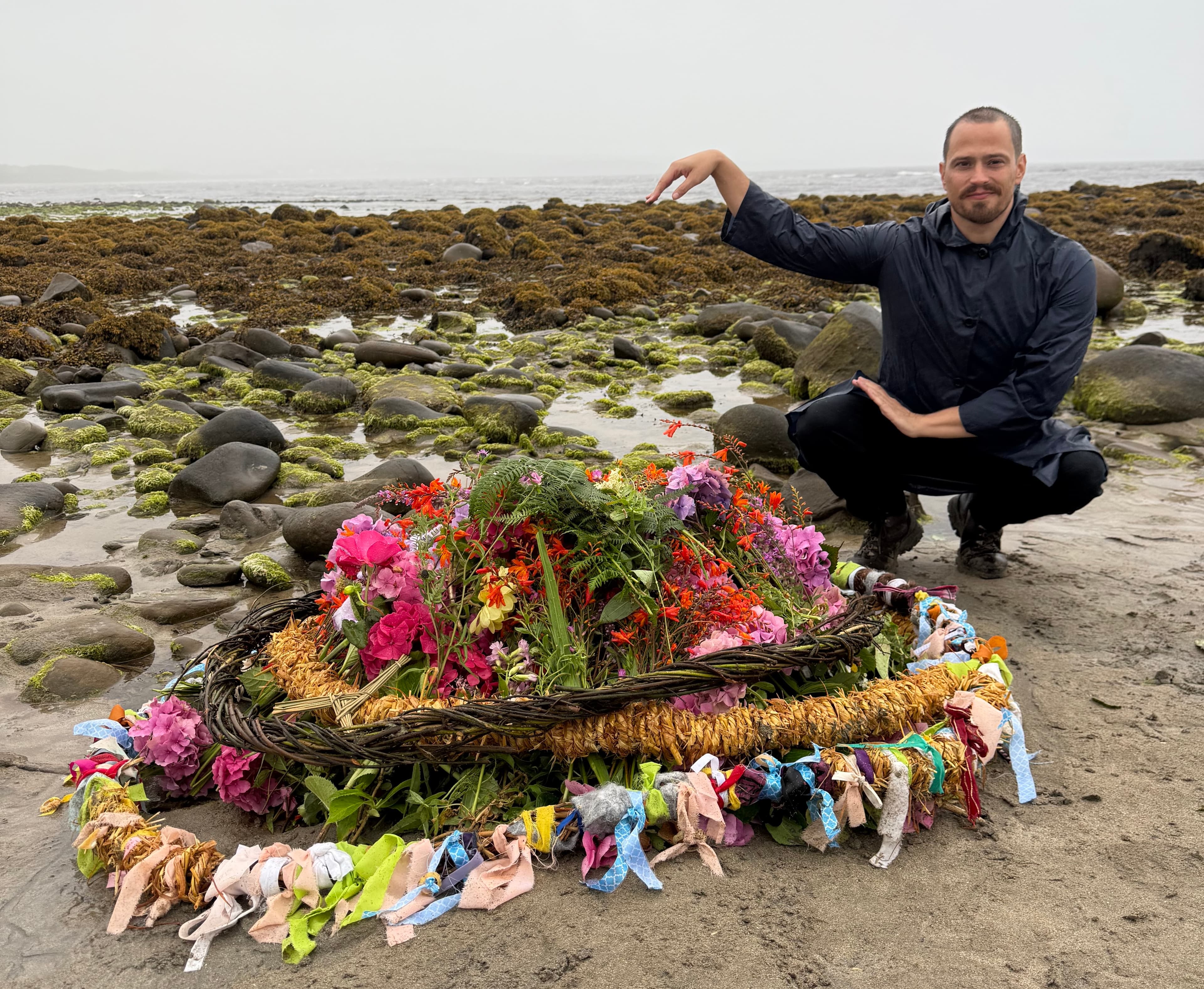 Russell Patrick Brown during the Lúnasa ritual on a seaweed-covered shore in County Clare, Ireland