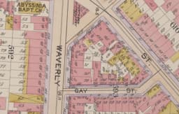 Mapa catastral histórico de la manzana 593 de Manhattan — los solares que dan a Gay Street y Christopher Street, incluidos 14–18 Gay Street y 16–20 Christopher Street